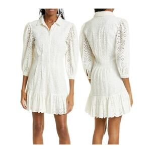 VERONICA BEARD Kylan Dress Mini Button Down Collared Cotton White Long Sleeve 12